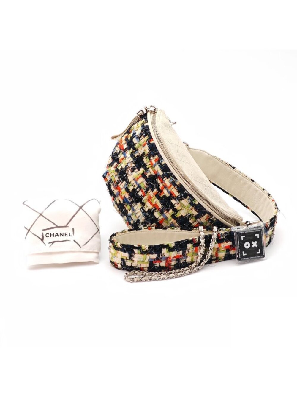 Chanel Tweed Waist Bag White Strap